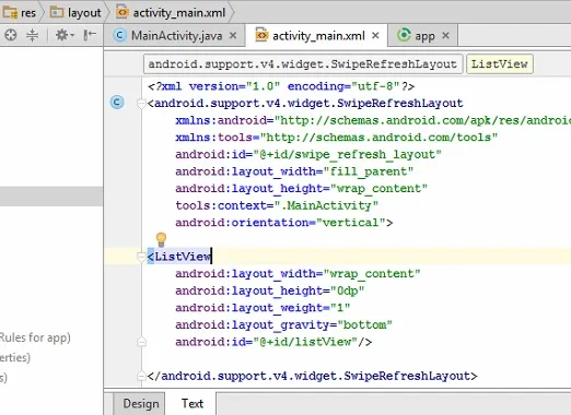 Android Swipe Reflesh Layout xml view