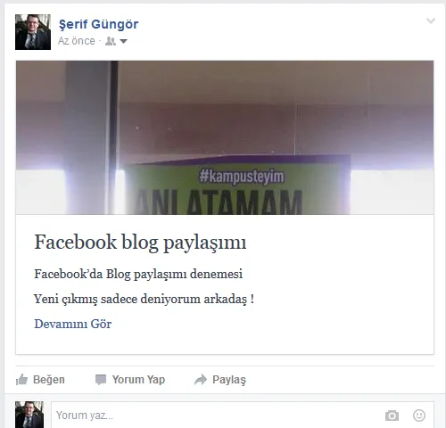 Facebook blog paylaşımı