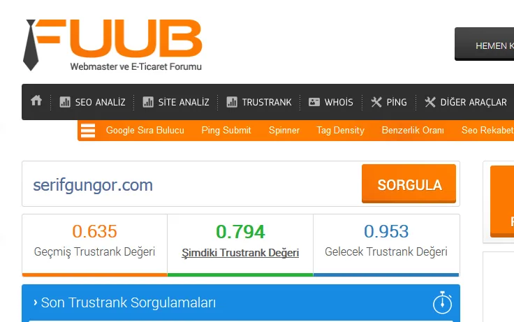 Webmaster Araçları - Fuub - Trustrank